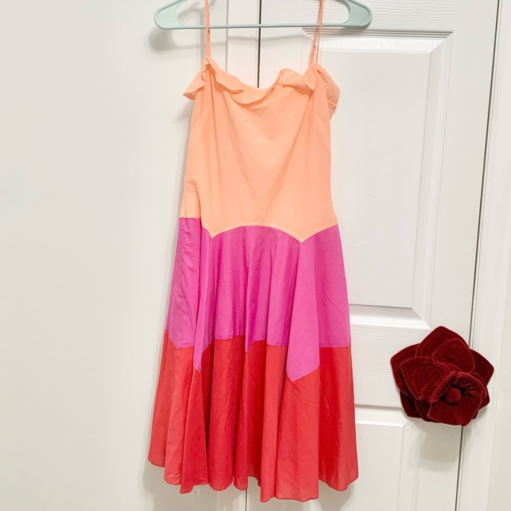 Philip DiCaprio Silk Blend Colorblock Tiered Ruffly Dress 2
